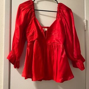 Red V Cut Blouse